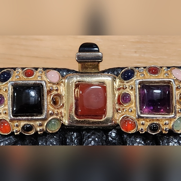 Vintage Judith Lieber Gem Stone Embellished Snakeskin Crossbody Clutch - Picture 7 of 16